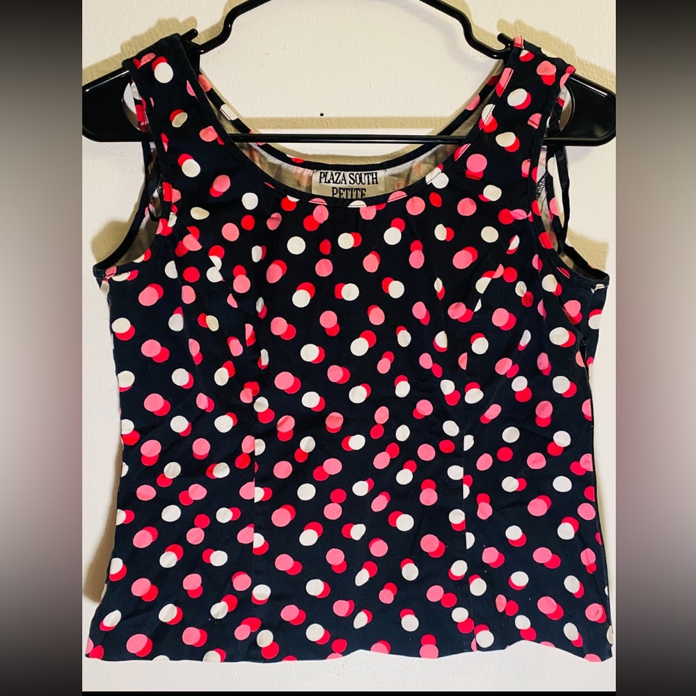 Black and White Fitted Tank Top with Polka Dots